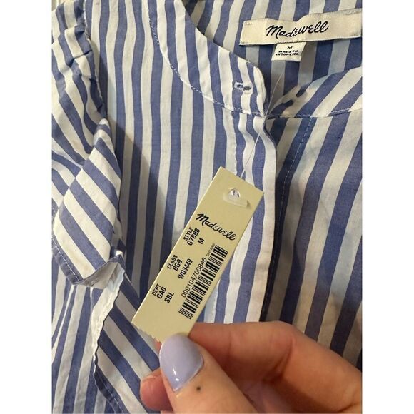 NWT Madewell Striped Ruffle Button Down Long Sleeve Blouse - Size M - G7898 - Picture 5 of 8